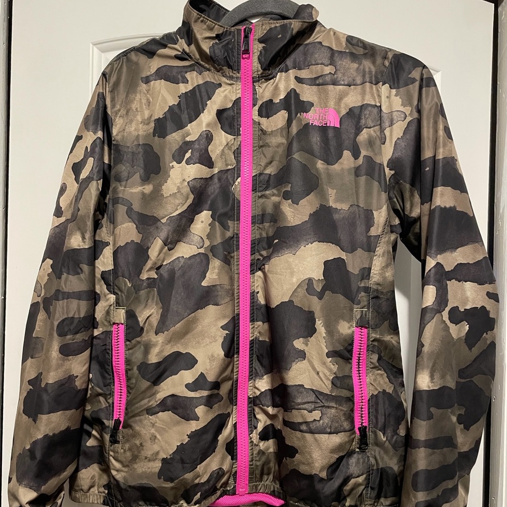 The North Face Camouflage Jacket with Pink Zipper